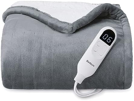 Bedsure Heated Throw Blanket - 6 Heating Levels 4 Time Settings Grey