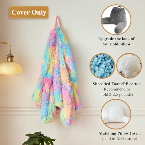 XeGe Fluffy Back Support Pillow Cover with Tie Dye Faux Fur