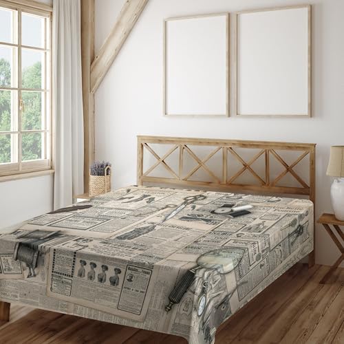 Ambesonne Clock Flat Sheet - California King Beige Black