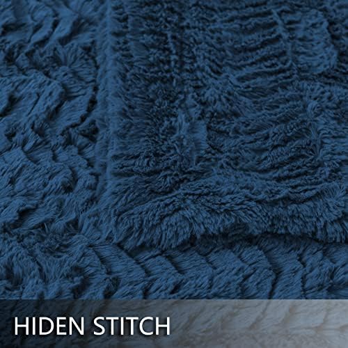YUSOKI 2-Layer Faux Fur Throw Blanket - Navy Blue 50 x 63