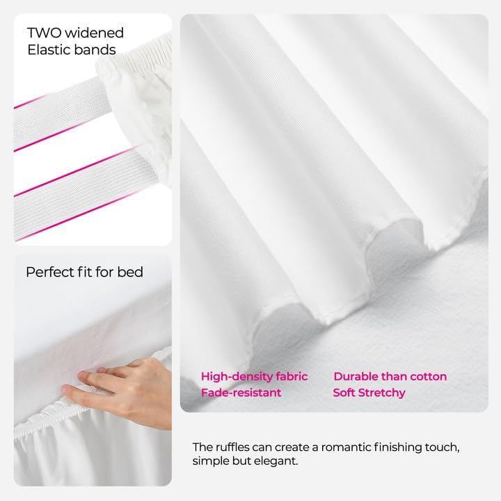 RIMELA Queen Size 15 Inch Drop Bed Skirt with Elastic Straps