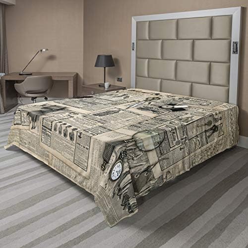 Ambesonne Clock Flat Sheet - California King Beige Black