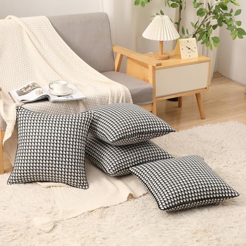 Yarn Dyed Black and White Square 18x18 Pillow Covers Set of 4