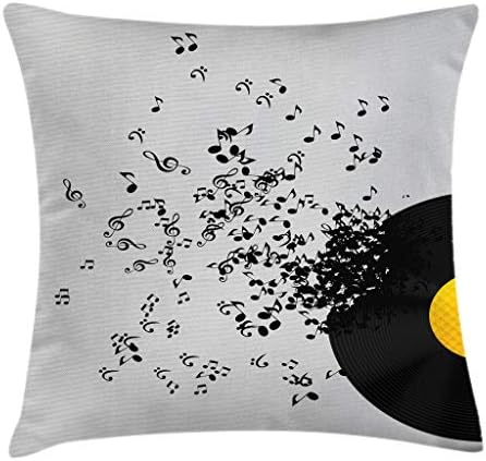 Ambesonne Music Notes Throw Pillow Cover 24x24 Inches Ivory Black