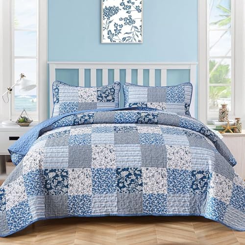 Mybedsoul Blue Plaid Quilt Set California King