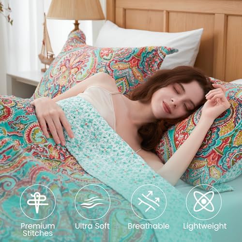 NEWLAKE Reversible Patchwork Quilt Set King Size Cotton