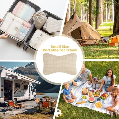 vocheer 11x7in Mini Travel Pillow Cotton Removable Cover Machine Washable Dark Beige-1PC