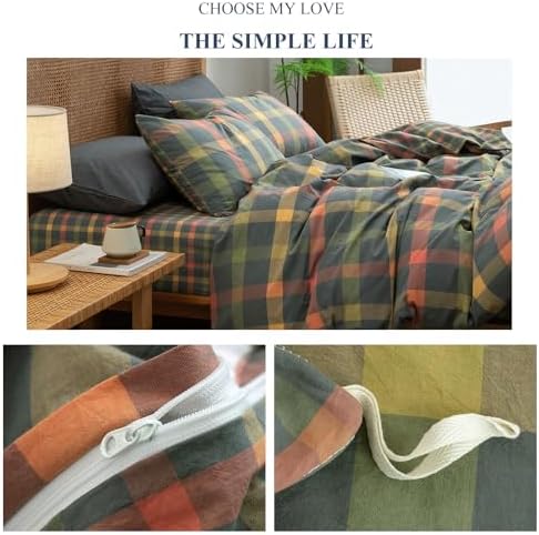 VM VOUGEMARKET Plaid Duvet Cover Set Queen