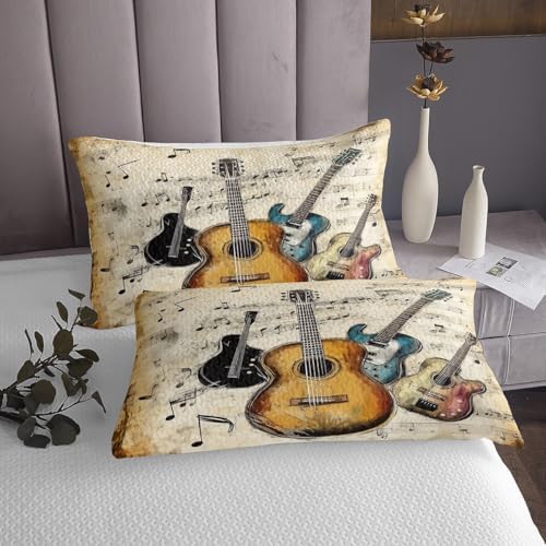 Retro Guitar Bedspread King Size 3Pcs Set