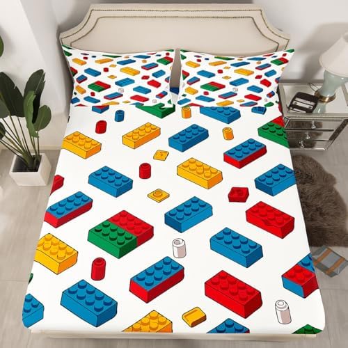 Feelyou Building Blocks Fitted Sheet Twin Size Kids Toy Bedding Set