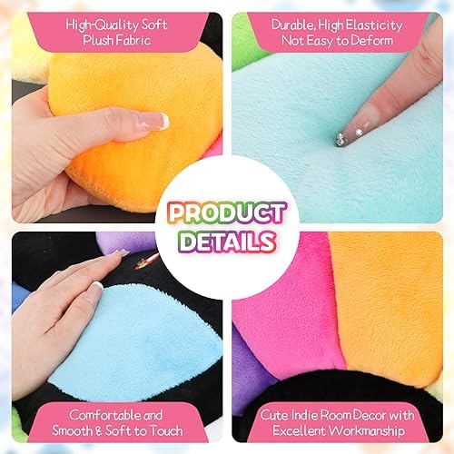 SNEPOO Smile Face Plush Rainbow Pillow - 40cm Black and White