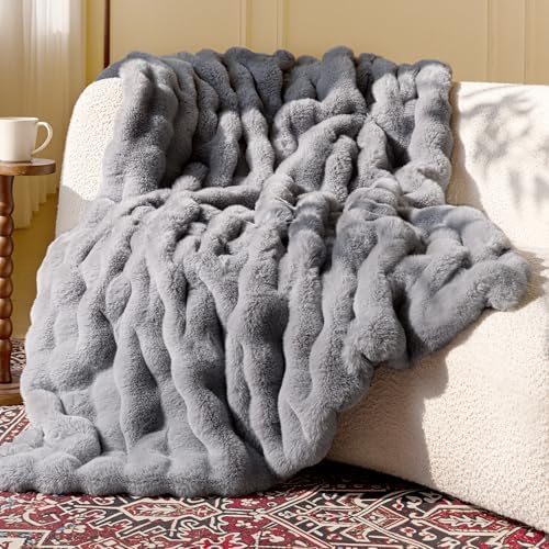 Ultra Soft Cozy Faux Fur Throw Blanket - 50x60 Inches Light Grey