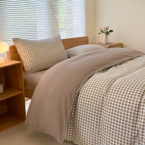 Twin Grid Gingham Duvet Cover Set - Washed Microfiber