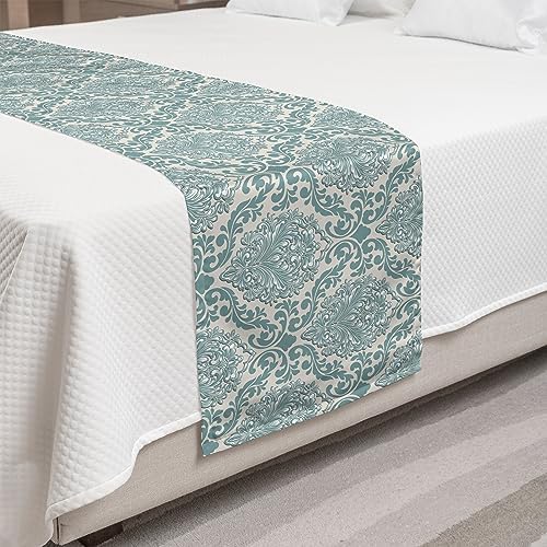 Ambesonne Damask Bed Runner Pale Teal Queen Size