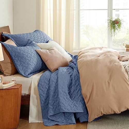 Bedsure Queen Quilt - Lightweight Bedspread with Mineral Blue Basket Weave Pattern Soft Durable