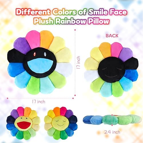 SNEPOO Smile Face Plush Rainbow Pillow - 40cm Black and White