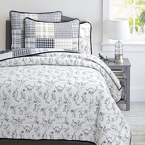Cozy Line Benjamin Dinosaur Plaid Quilt Set Twin 2 Piece