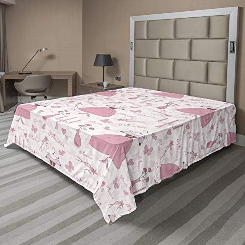 Ambesonne Cartoon Flat Sheet 108x102 Inches Rose Pale Pink White