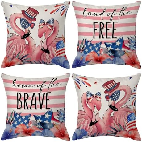 Lofaris Patriotic Flamingo Throw Pillow Covers Set of 4 1