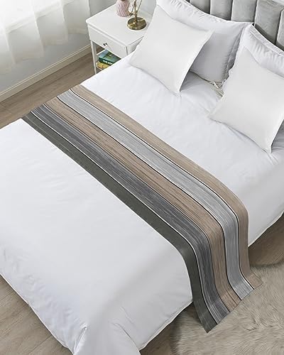Litter Star King Bed Runner Farmhouse Gradient Gray Wood Grain Bedding Scarf