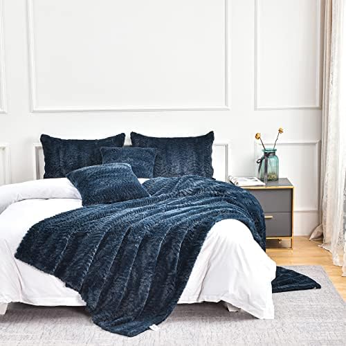 YUSOKI 2-Layer Faux Fur Throw Blanket - Navy Blue 50 x 63