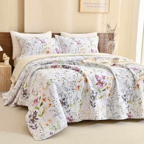 Lady Ann Wild Floral Printed Queen Bed Quilt Set 3 PCS
