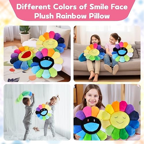 SNEPOO Smile Face Plush Rainbow Pillow - 40cm Black and White