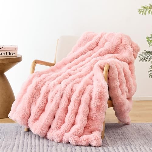 Smoofy Blush Pink Faux Fur Throw Blanket 50 x 60 Cozy Soft