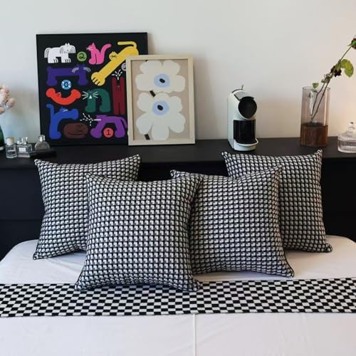 Yarn Dyed Black and White Square 18x18 Pillow Covers Set of 4