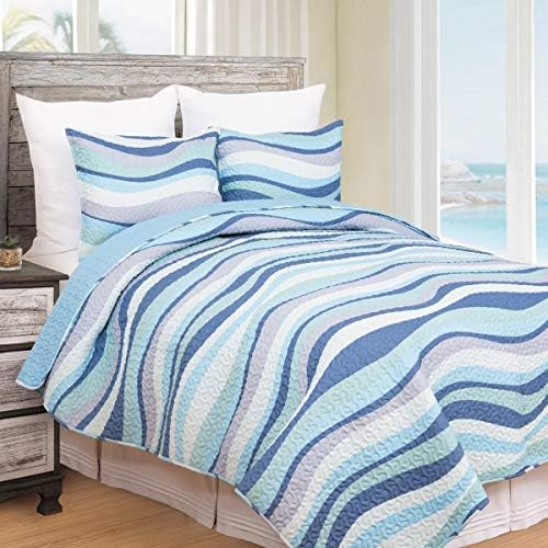CF Home Sea Waves Blue Ocean Coastal FullQueen Bedding Set