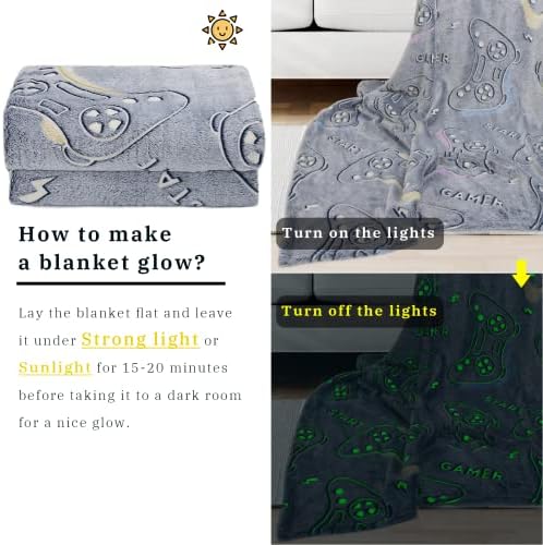 Glow in The Dark Game Controller Throw Blanket for Kids