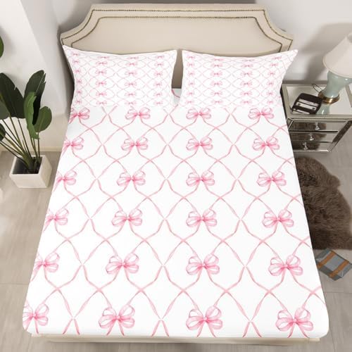 Erosebridal Pink Bow Knot Bed Sheet Set for Kids