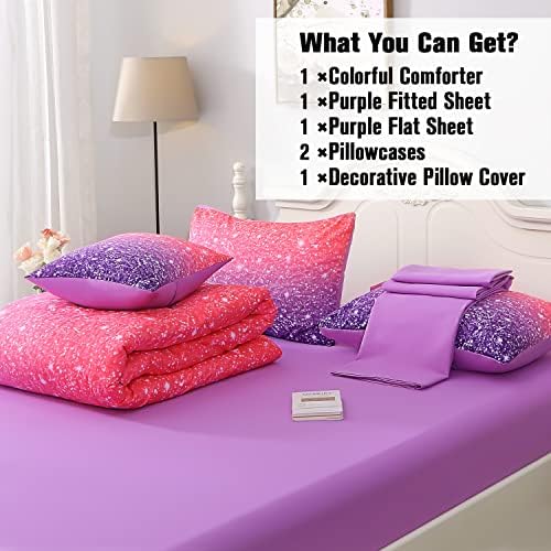JQinHome Twin Pink Purple Comforter Set