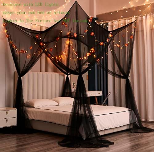 Mengersi Black Bed Canopy with 4 Openings Gothic Halloween Decor