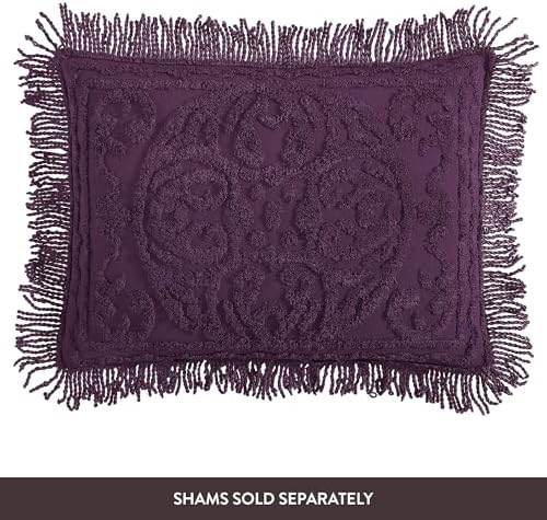 Beatrice Home Fashions Medallion Chenille Bedspread Queen Eggplant 1