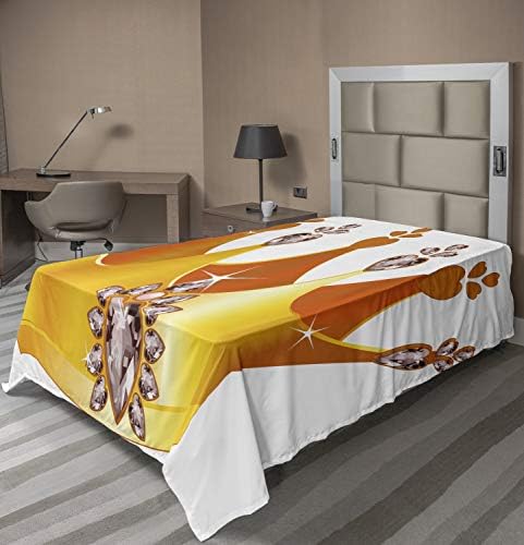 Ambesonne Queen Flat Sheet with Floral Hearts and Cartoon Characters