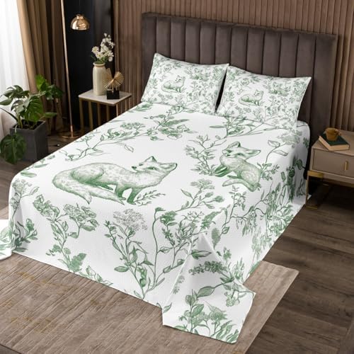 Erosebridal Kids Fox Quilt Set with Botanical Leaves Flowers