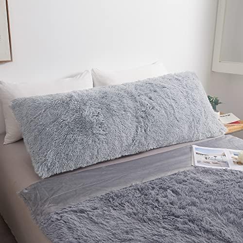 MEGO Shaggy Plush Body Pillow Cover Light Grey 54x20