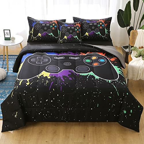 JQinHome Twin Gamer Comforter Set - 6 Piece Bed in A Bag