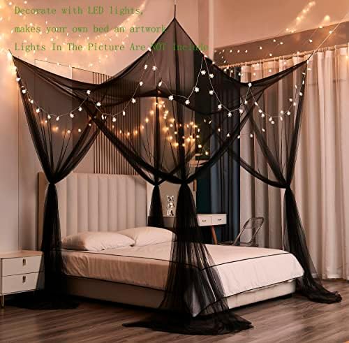 Mengersi Black Bed Canopy with 4 Openings Gothic Halloween Decor