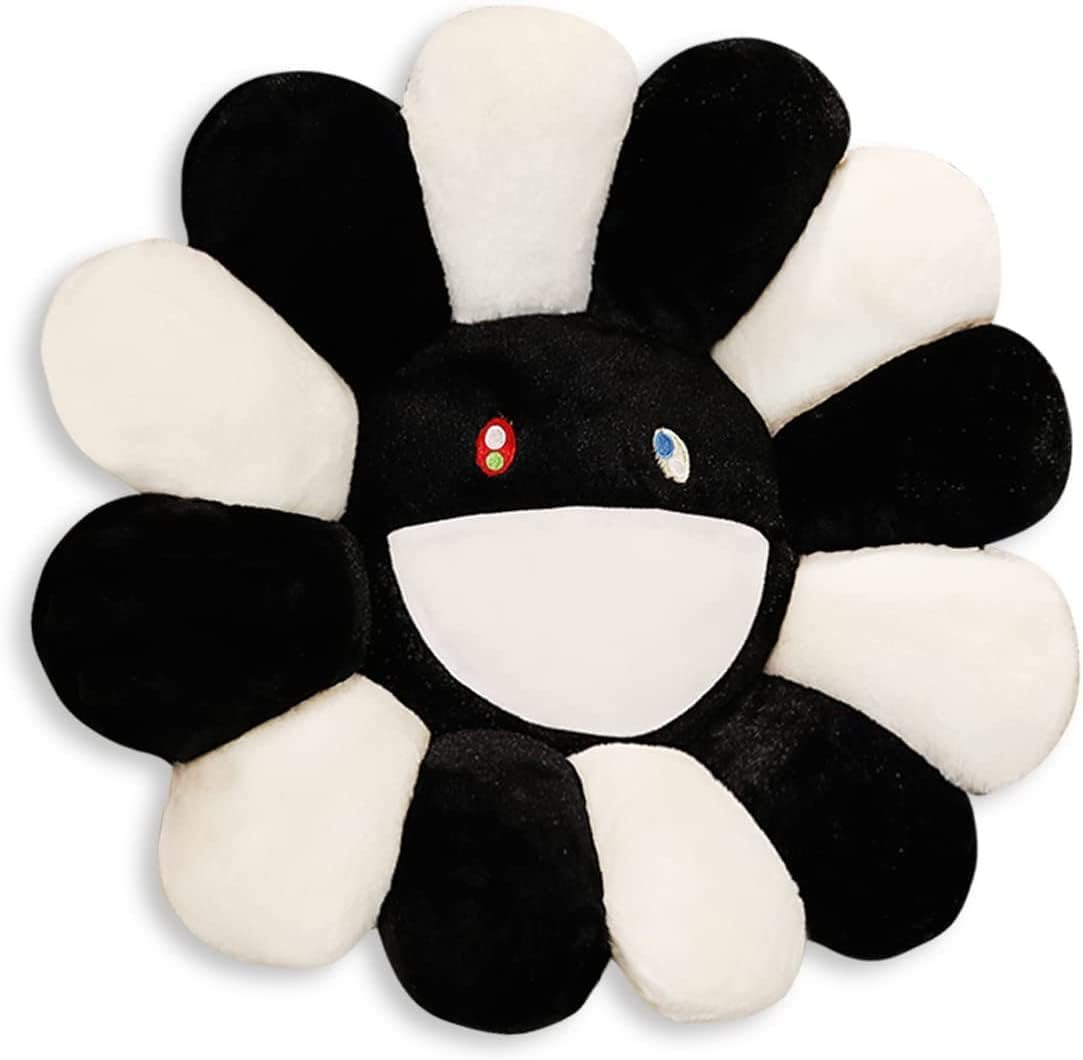 SNEPOO Smile Face Plush Rainbow Pillow - 40cm Black and White
