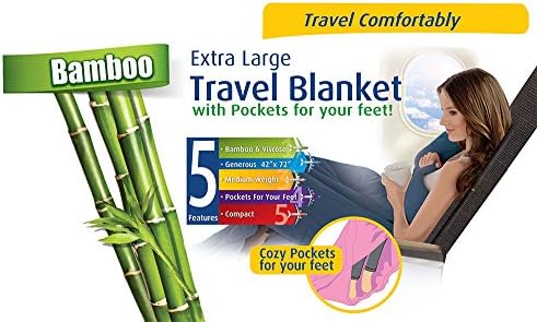 Cloudz Extra Large Travel Blanket with Foot Pockets and Travel Bag - Navy Blue