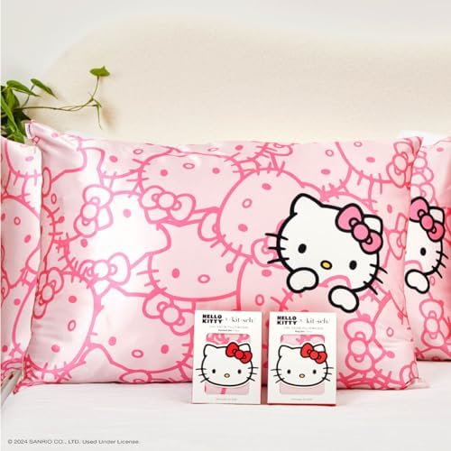 Kitsch x Hello Kitty Pink Kitty Faces Satin Pillowcase