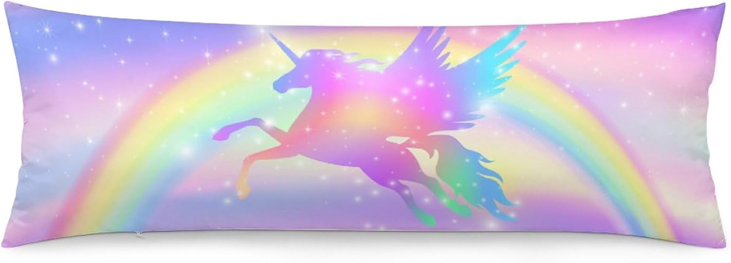Rainbow Unicorn Stars Body Pillow Cover with Zipper 20x54