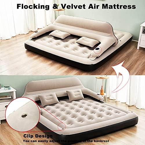 Queen Size Air Mattress with Headboard and Pillows Blow Up Sofabed