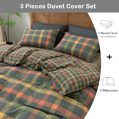 VM VOUGEMARKET Plaid Duvet Cover Set Queen