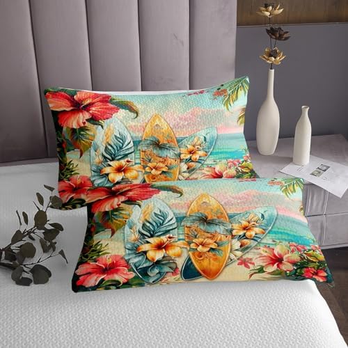Manfei Queen Bedspread with Pillowcases Tropical Design