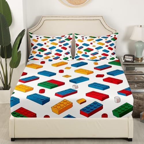 Feelyou Building Blocks Fitted Sheet Twin Size Kids Toy Bedding Set