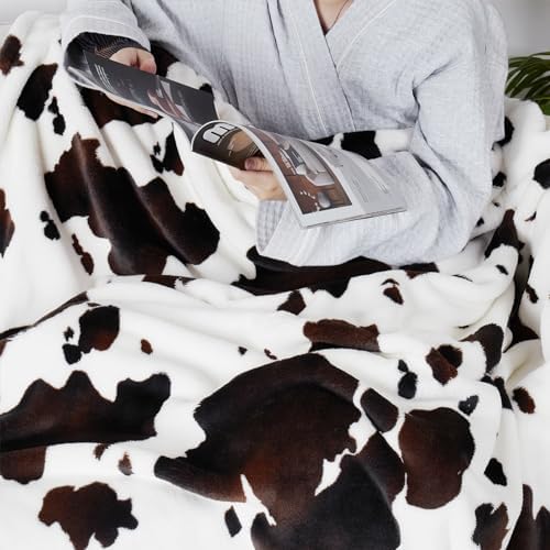 Cozy Bliss Cow Print Throw Blanket 50x60 Non Shedding Warm Super Soft 330GSM
