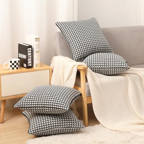 Yarn Dyed Black and White Square 18x18 Pillow Covers Set of 4